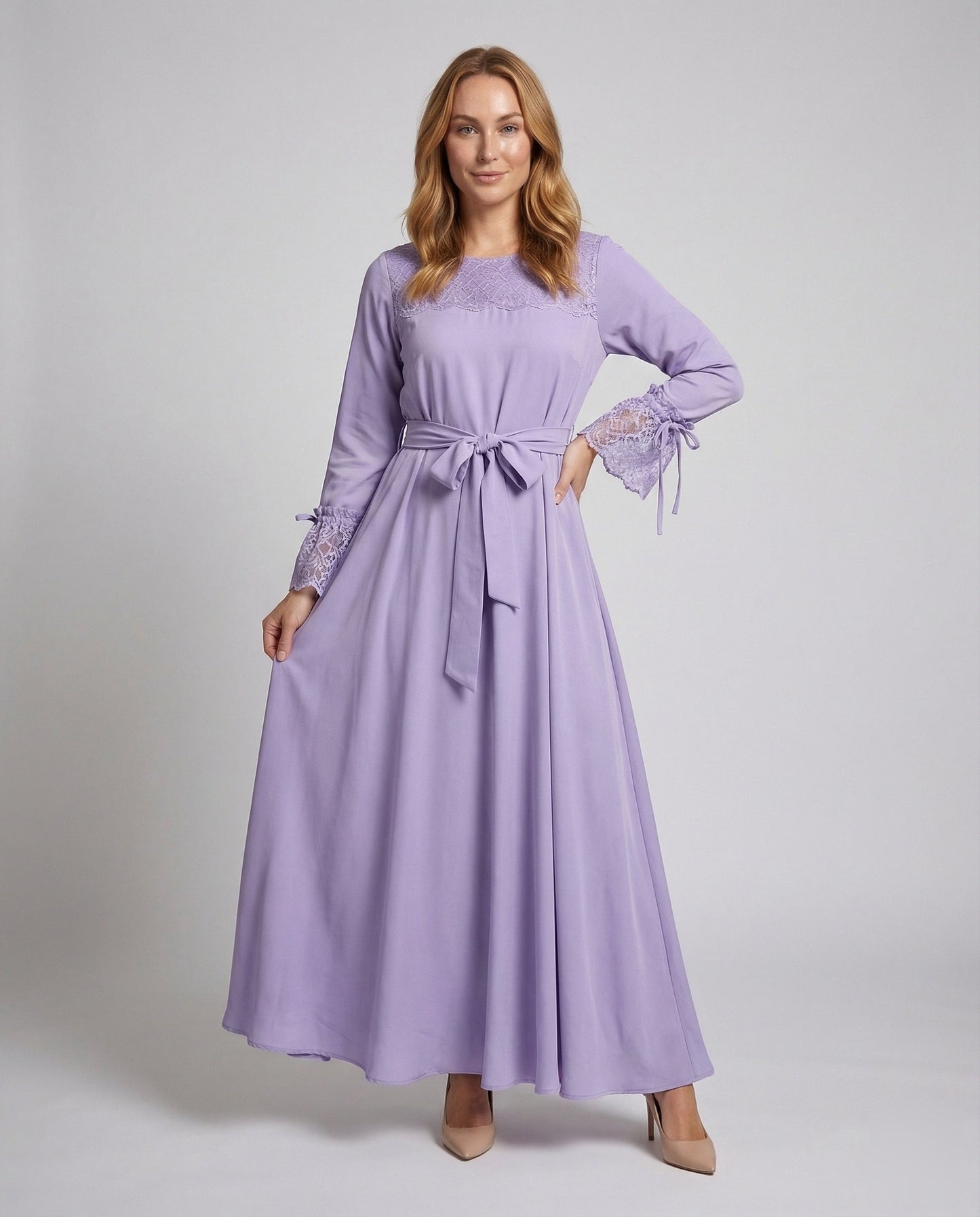 Damen Maxikleid A-Linie Spitzenborte - Norvielle