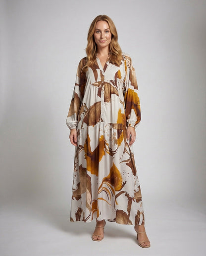 Damen Maxikleid mit Stufenrock und Ballonärmeln - Norvielle