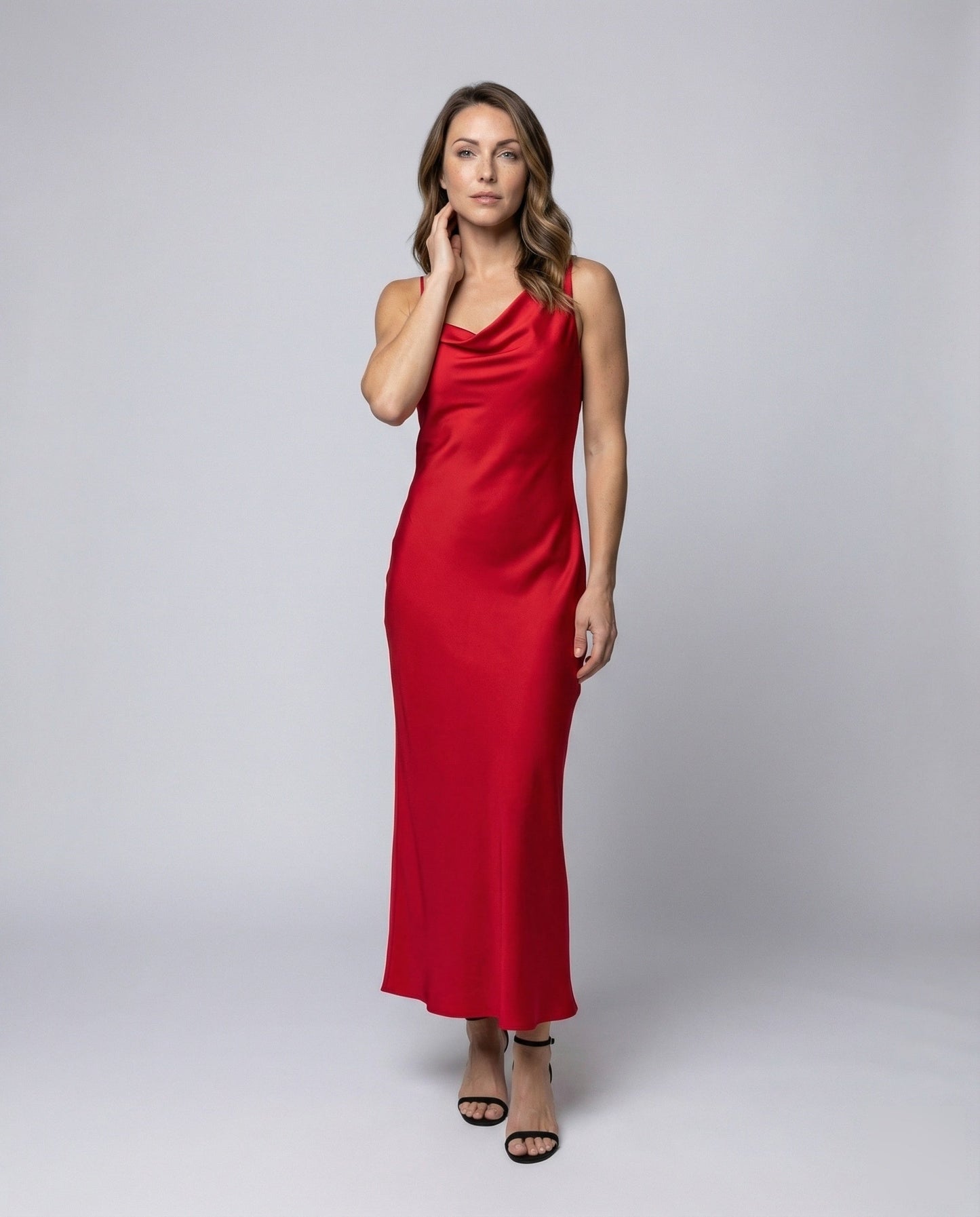 Damen Satin-Kleid Wasserfall-Ausschnitt - Norvielle