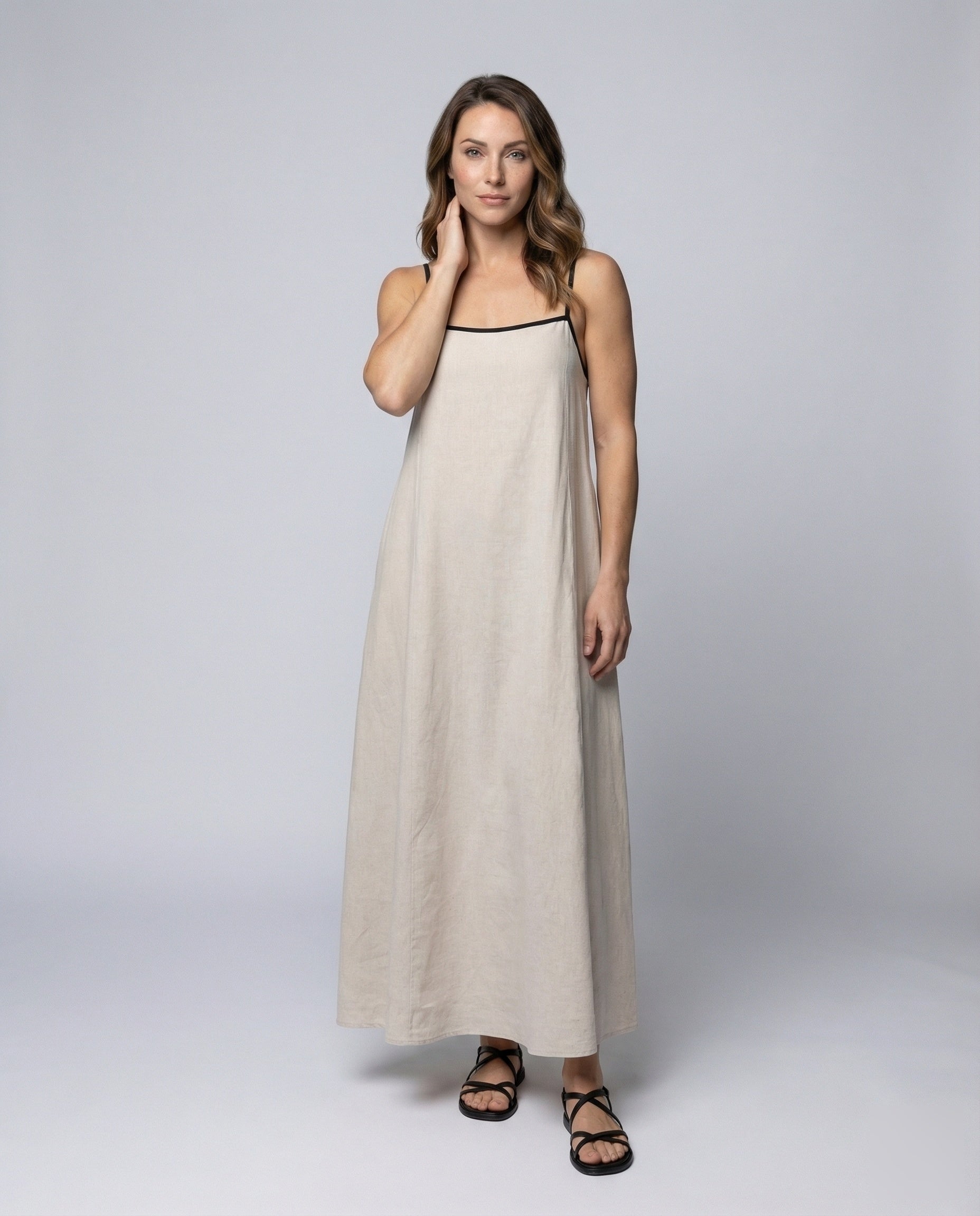 Damen Maxikleid Leinenmix Beinschlitz - Norvielle