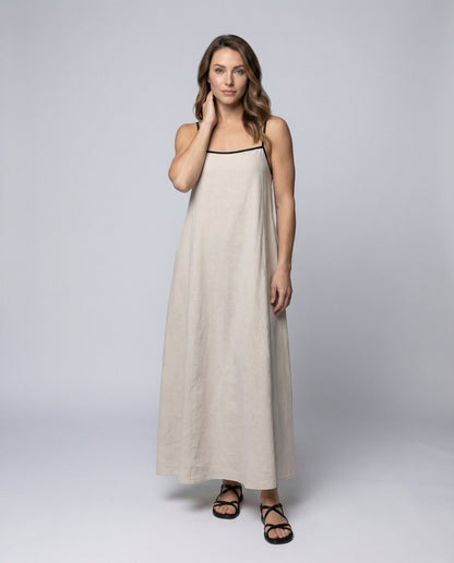 Damen Maxikleid Leinenmix Beinschlitz - Norvielle