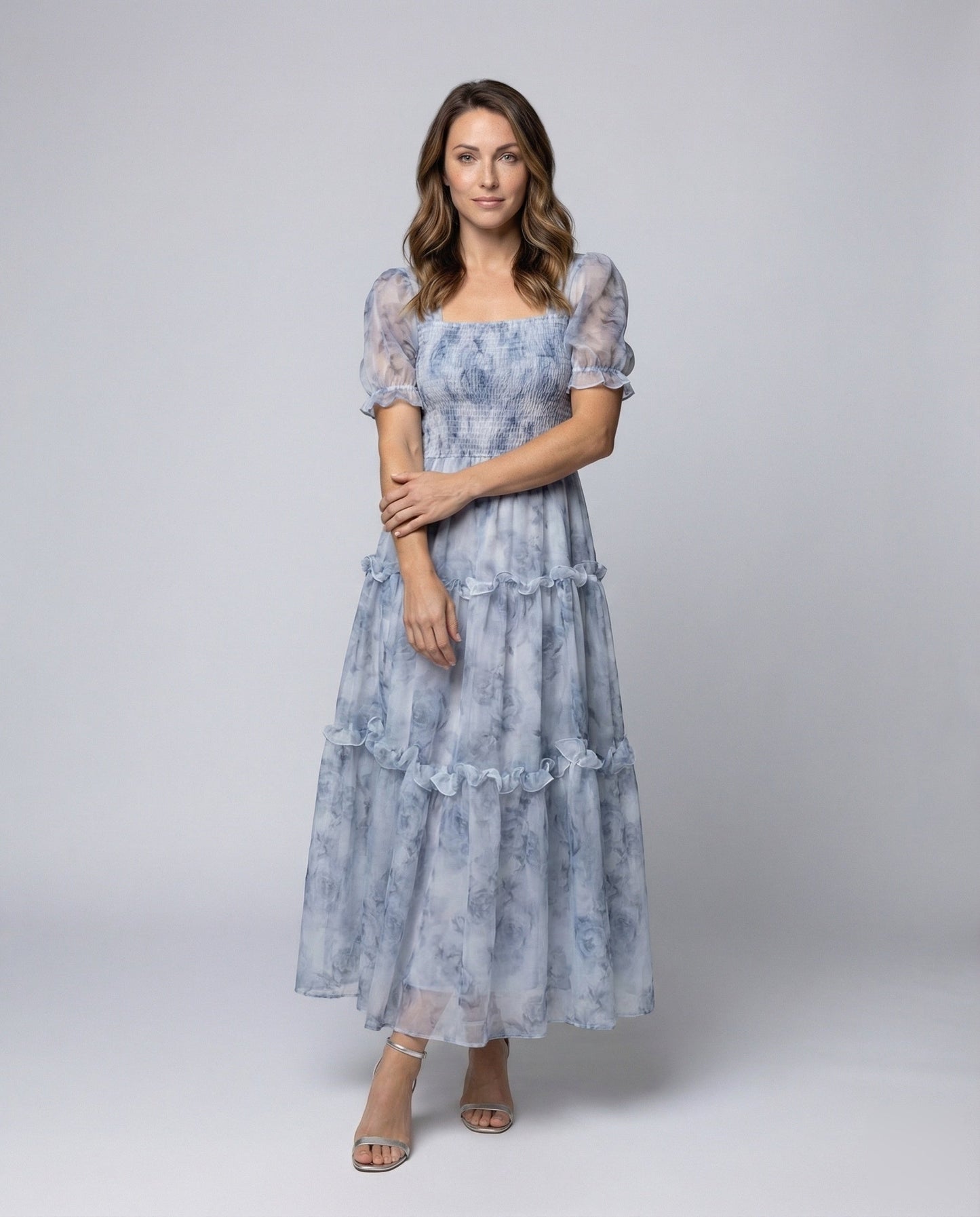 Damen Maxikleid Chiffon Florales Muster Rüschen - Norvielle