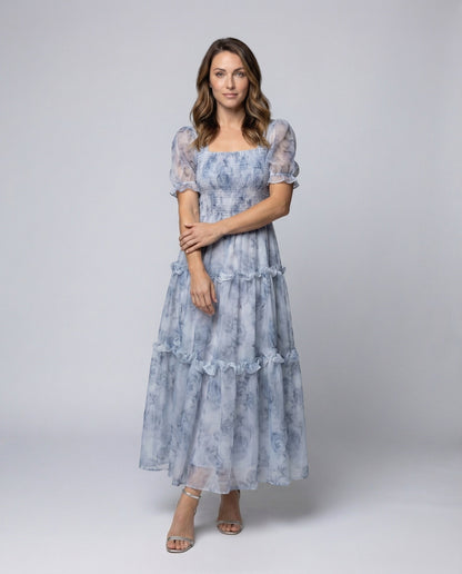 Damen Maxikleid Chiffon Florales Muster Rüschen - Norvielle