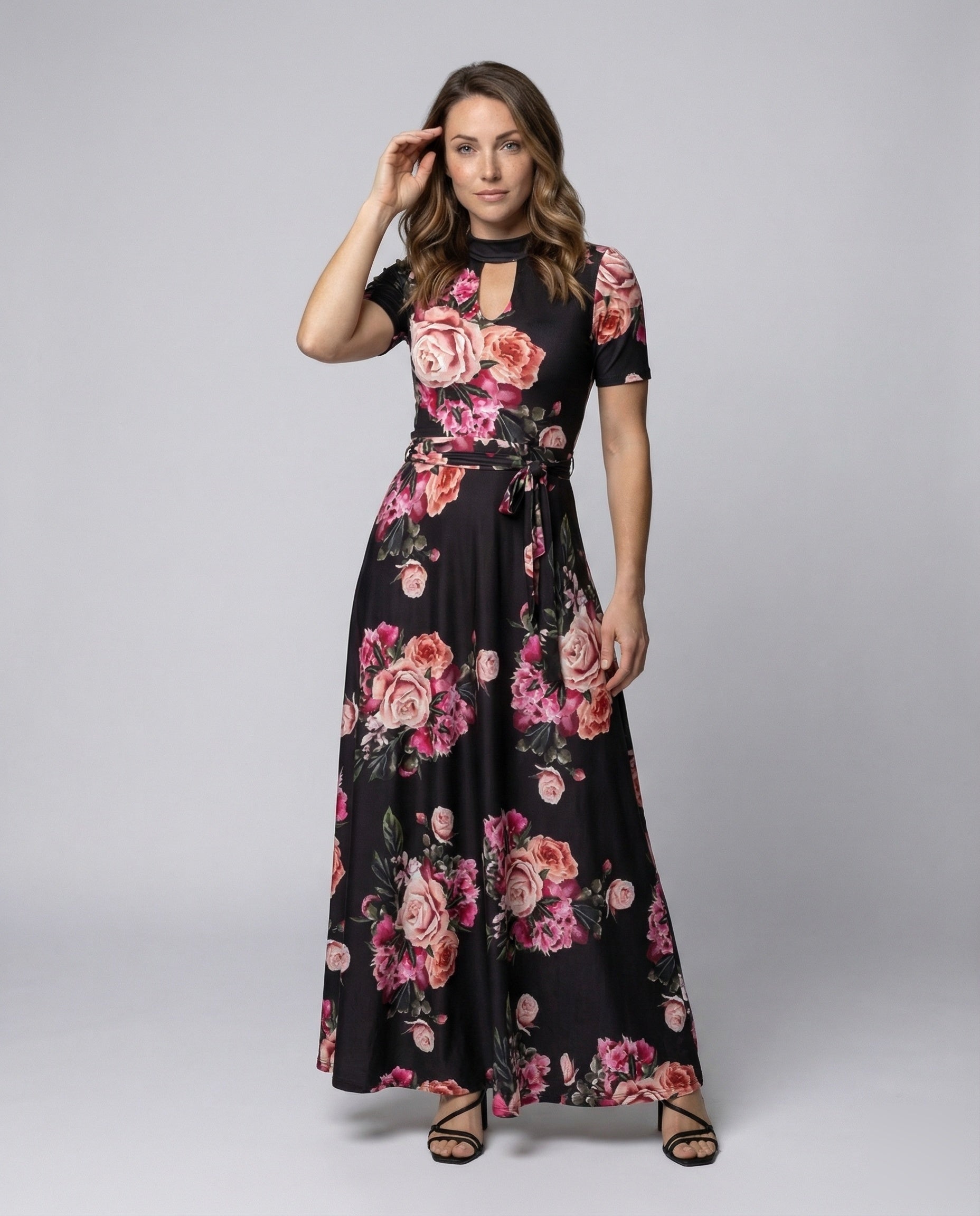 Damen Maxikleid Florales Muster Dekoltee - Norvielle