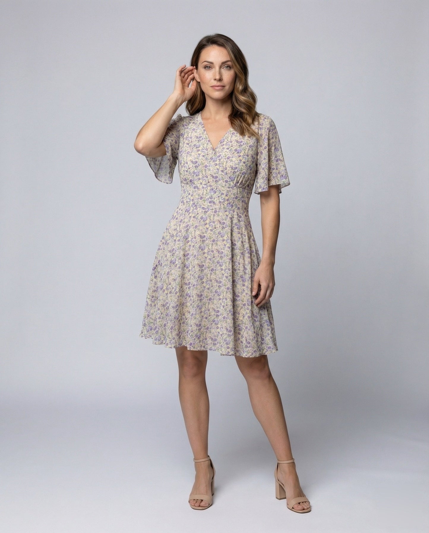 Damen Wickelkleid A-Linie Flatterärmel - Norvielle