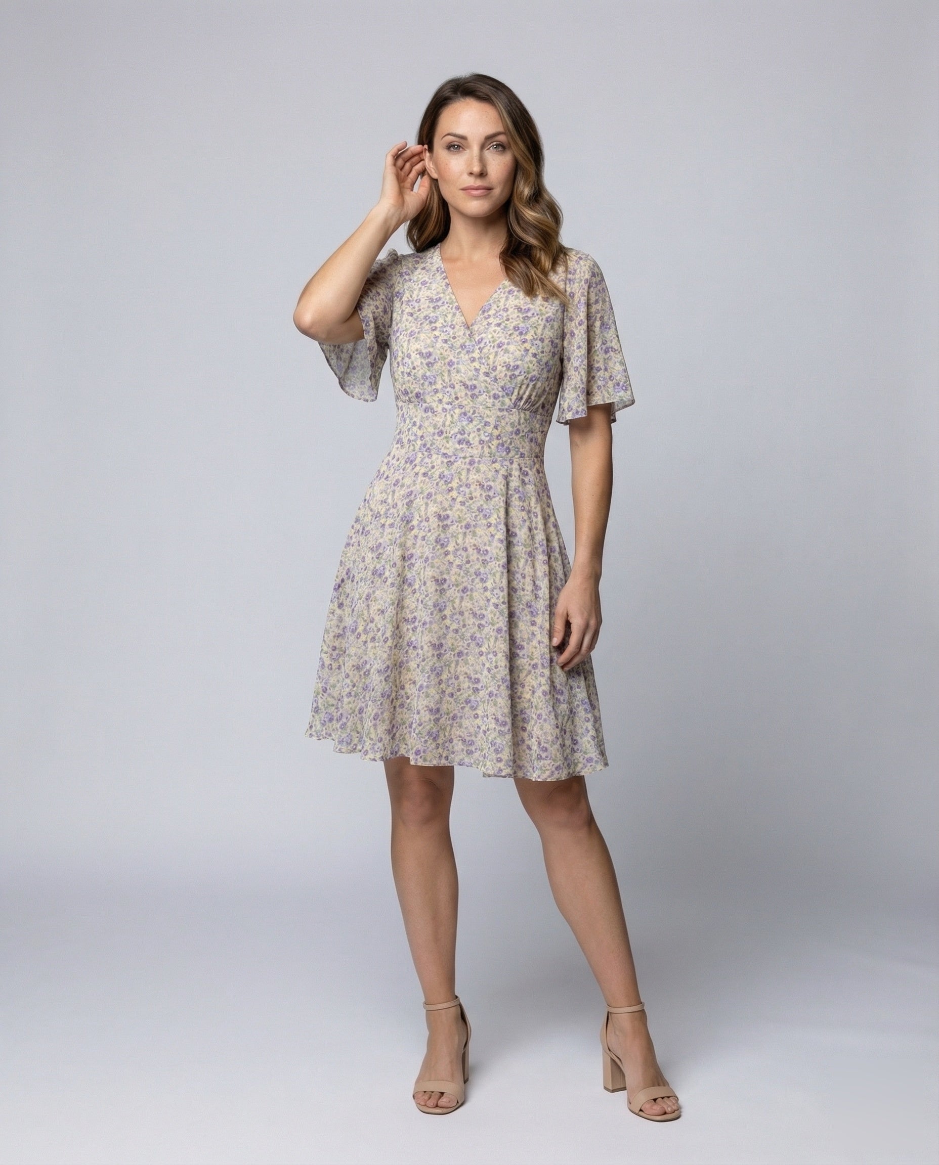 Damen Wickelkleid A-Linie Flatterärmel - Norvielle