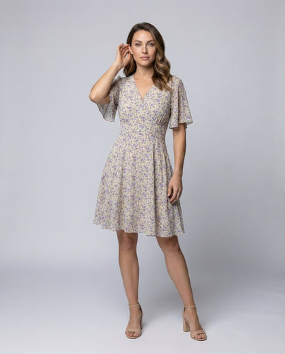Damen Wickelkleid A-Linie Flatterärmel - Norvielle