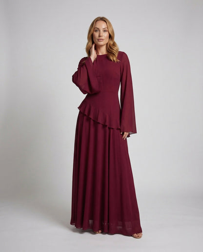 Damen Maxikleid mit Glockenärmeln und Stufenrock - Norvielle