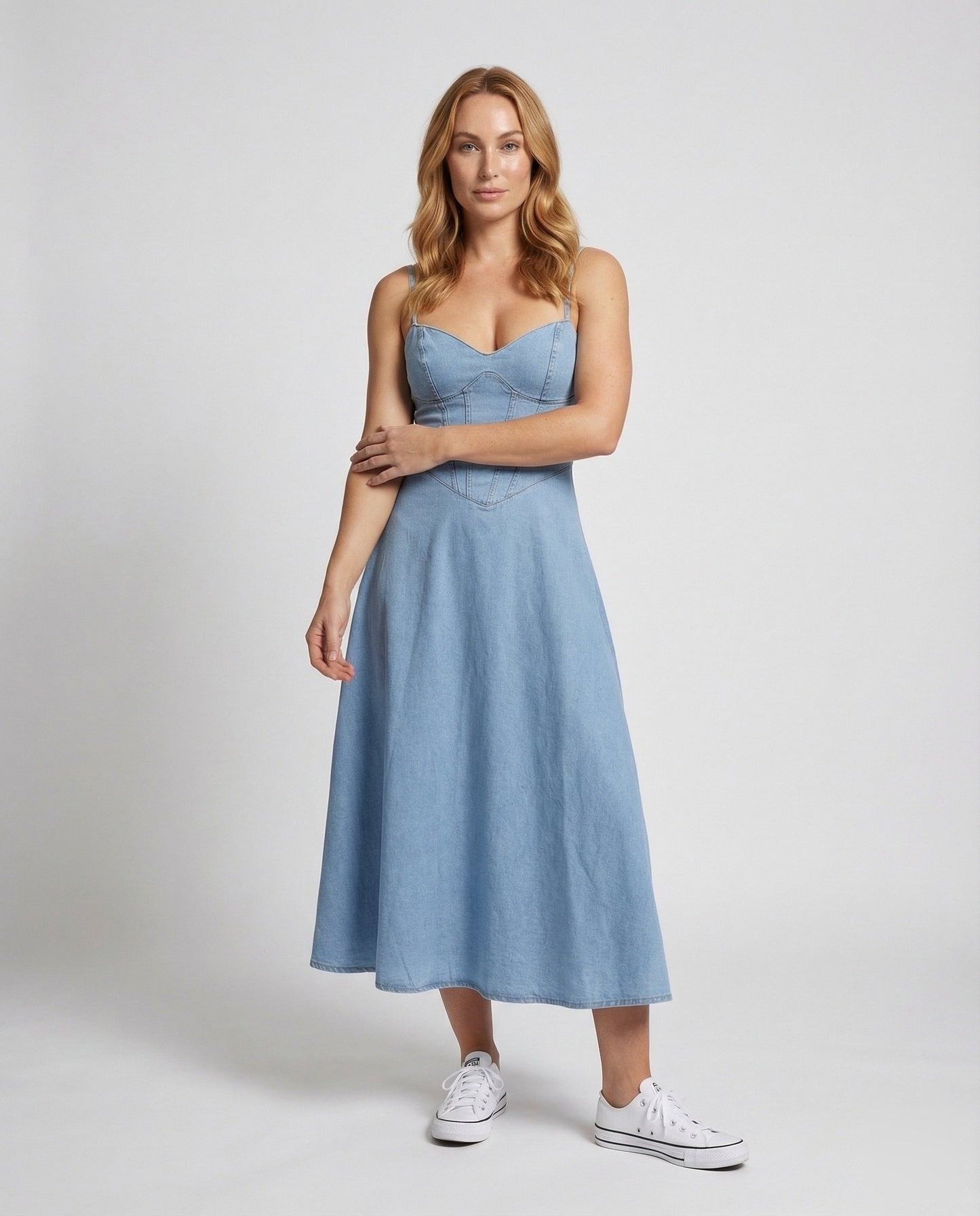 Damen Maxikleid Jeans Korsettoptik - Norvielle