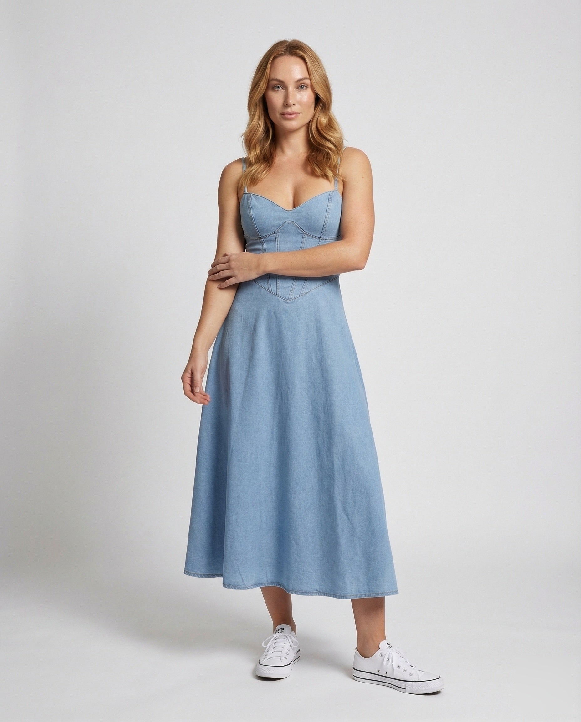 Damen Maxikleid Jeans Korsettoptik - Norvielle