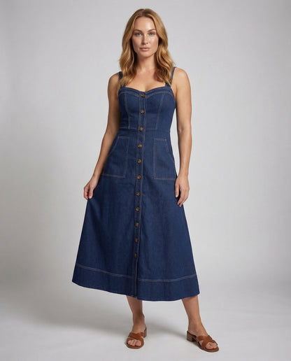 Damen Maxikleid Jeans Taillierte Korsage - Norvielle