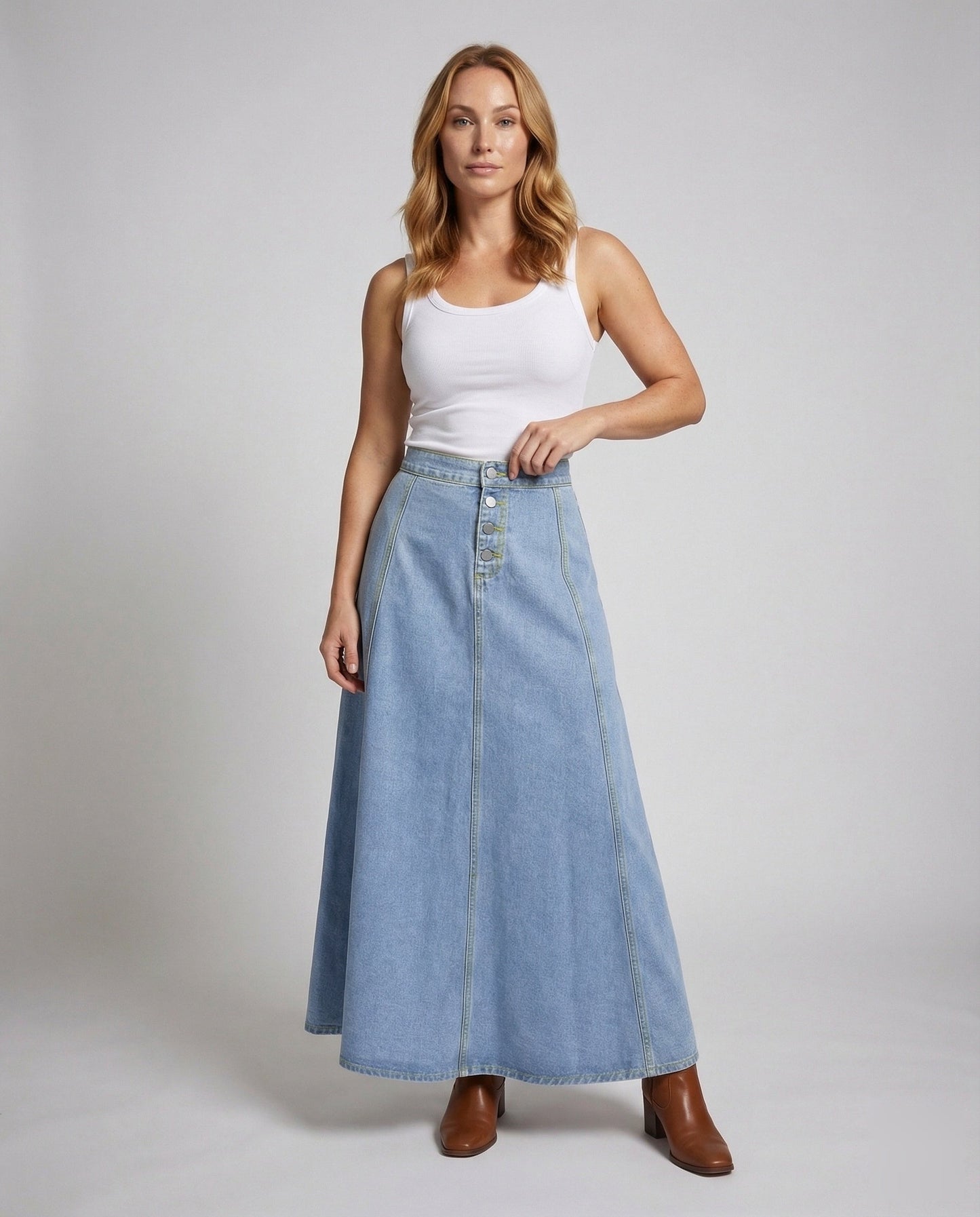Damen Maxirock Jeans Bahnen-Optik Hochwerder - Norvielle