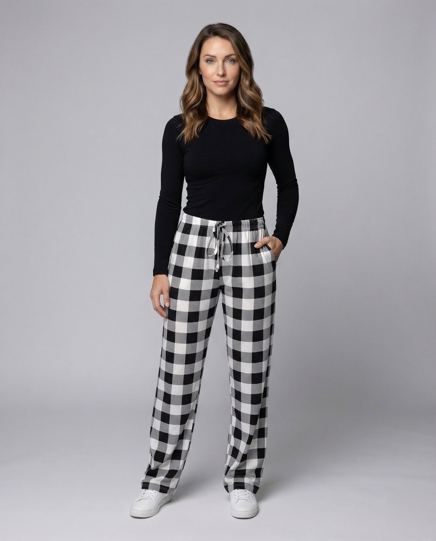 Damen Loungehose Kariert Weiches Jersey - Norvielle