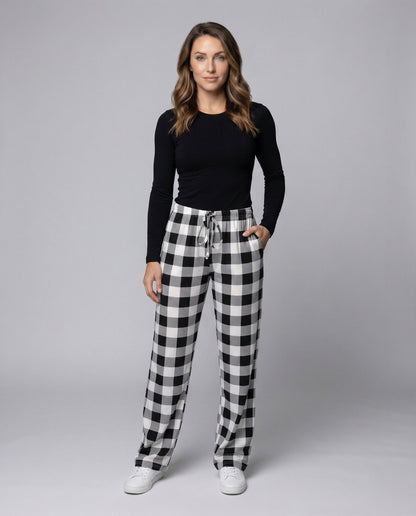 Damen Loungehose Kariert Weiches Jersey - Norvielle