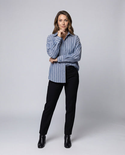 Damen Hemdbluse Längsstreifen Kastenform - Norvielle