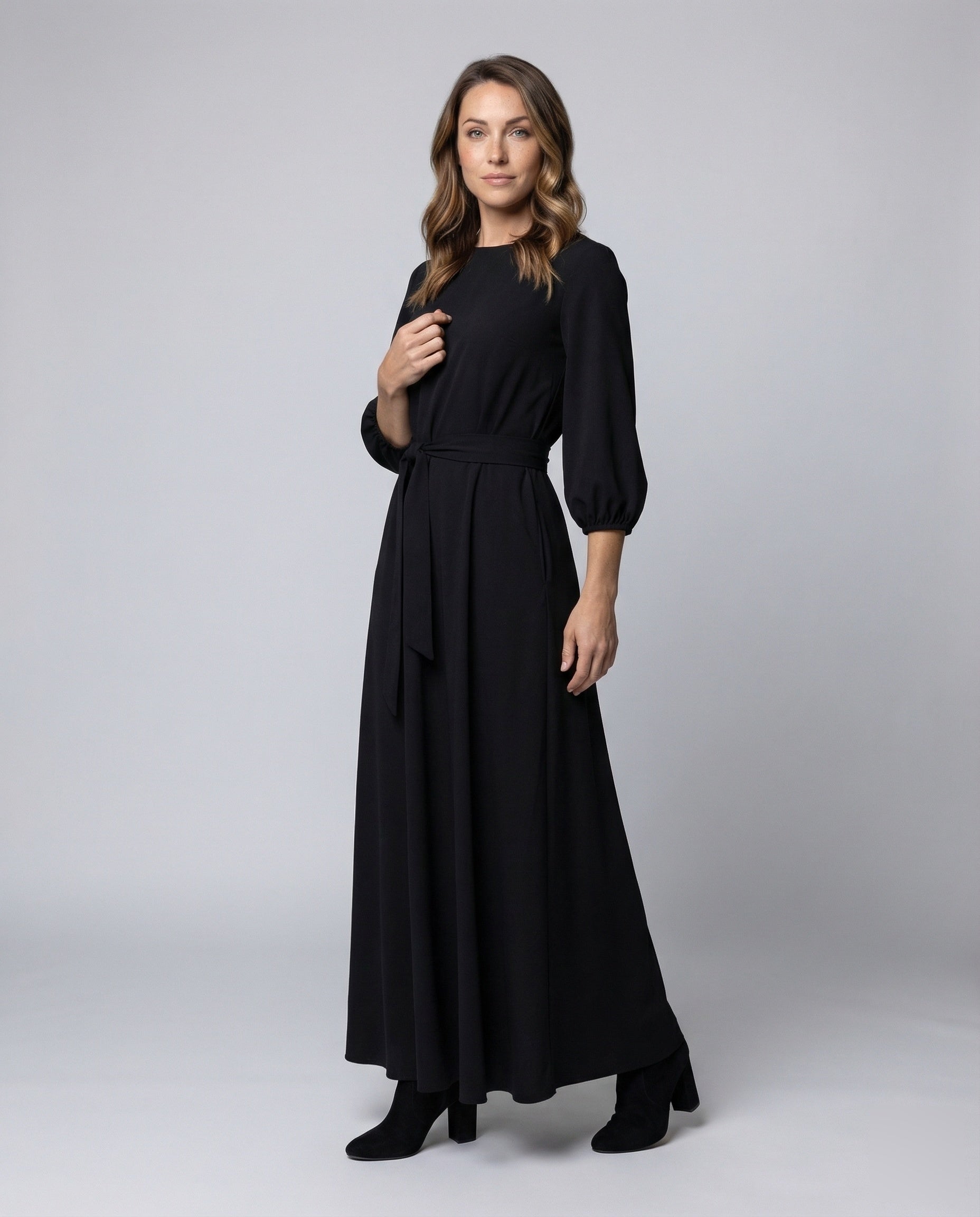 Damen Abendkleid mit Taillengürtel und A-Linienrock - Norvielle