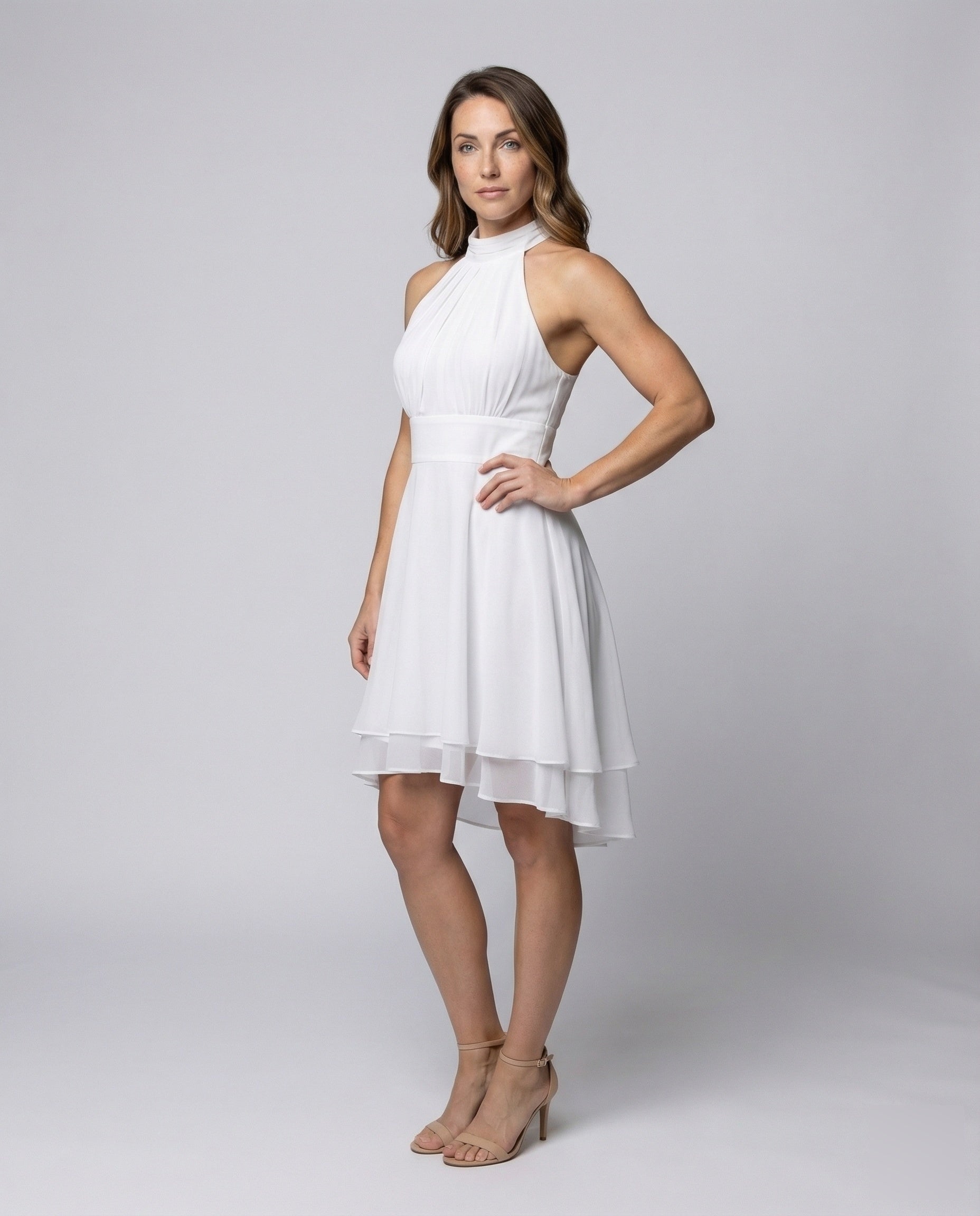 Damen Chiffon-Kleid Halterneck Asymmetrisch Schwarz - Norvielle