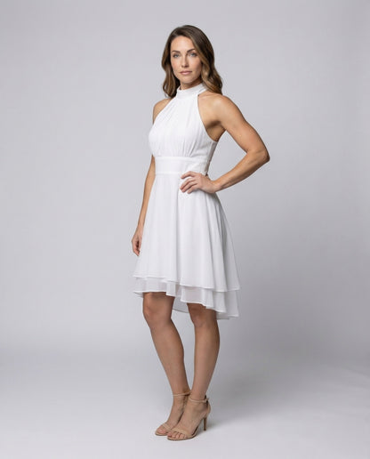Damen Chiffon-Kleid Halterneck Asymmetrisch Schwarz - Norvielle