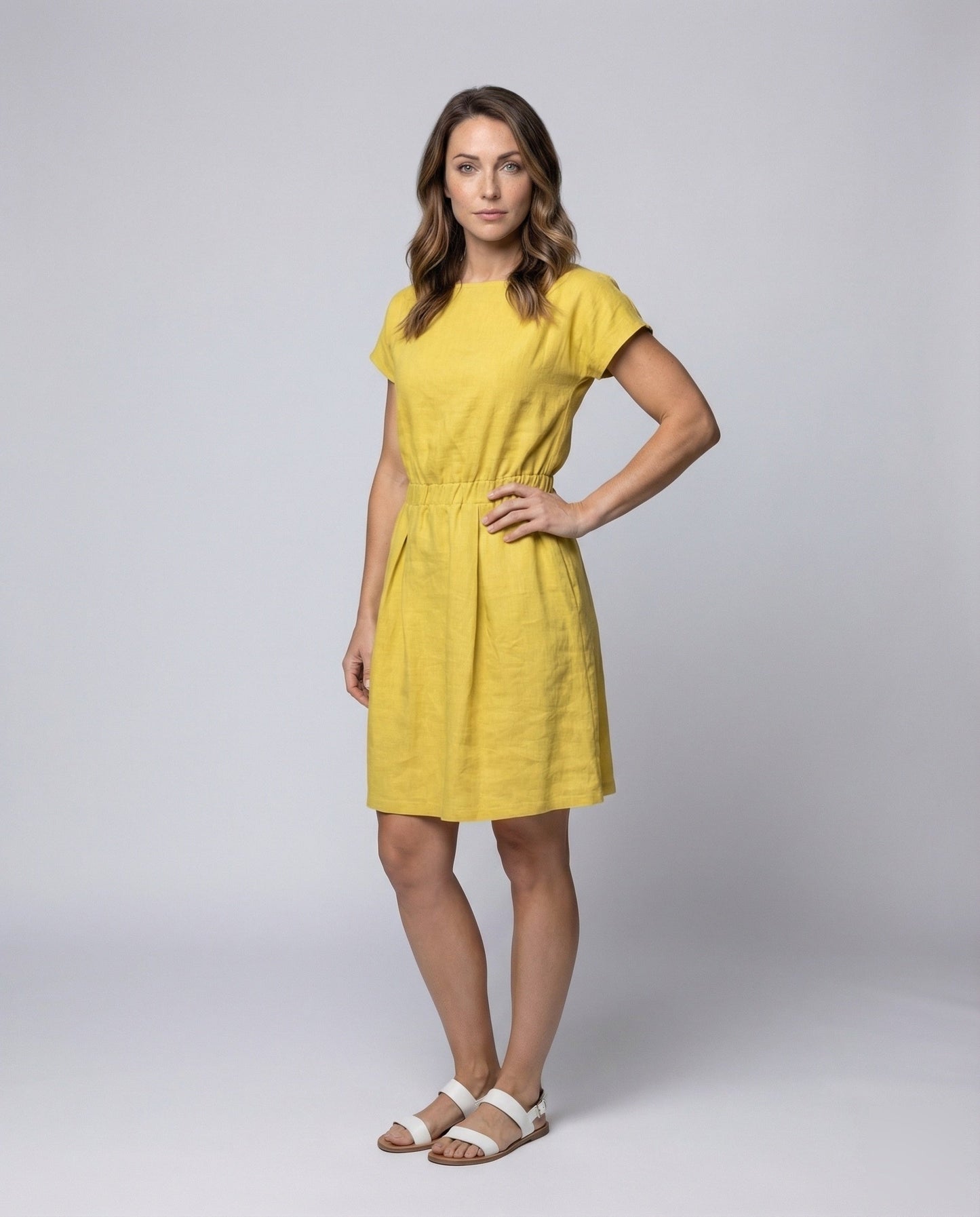 Damen Leinenkleid Mit Elastischer Taillenpasse - Norvielle