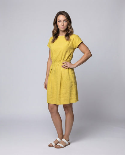 Damen Leinenkleid Mit Elastischer Taillenpasse - Norvielle