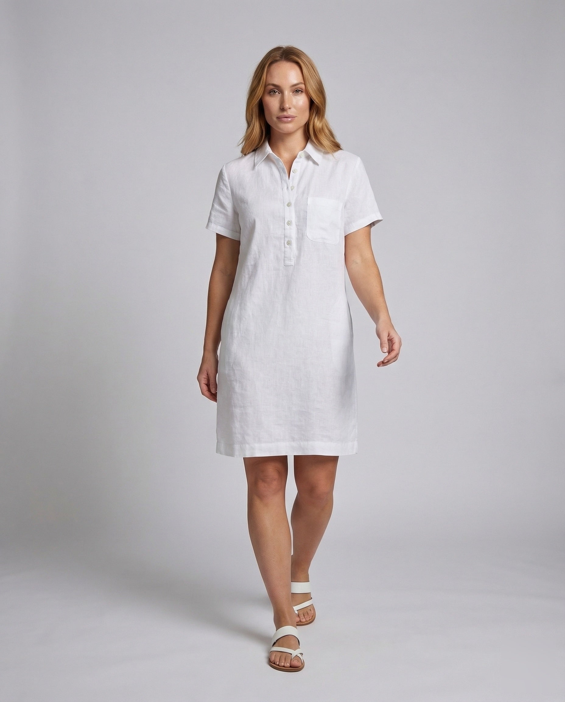 Damen Leinenkleid Halbknopfleiste Bluse - Norvielle