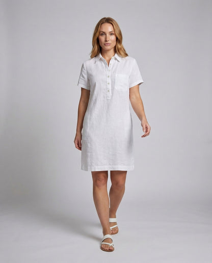 Damen Leinenkleid Halbknopfleiste Bluse - Norvielle