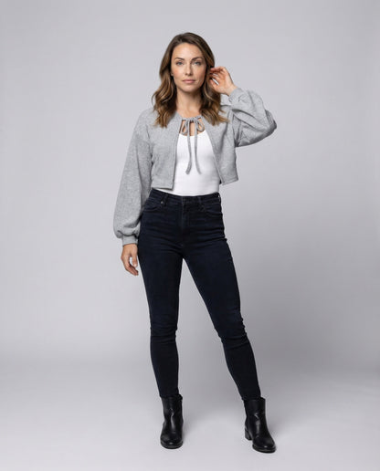 Damen Strickbolero mit Ballonärmeln und Bindeband - Norvielle