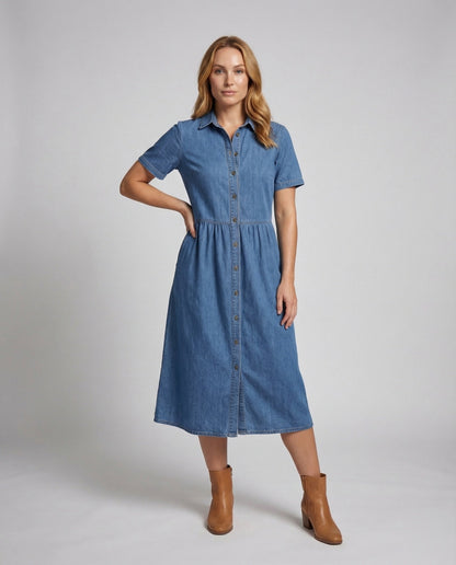 Damen Jeanskleid Taillierte Teilungsnaht Bluse - Norvielle