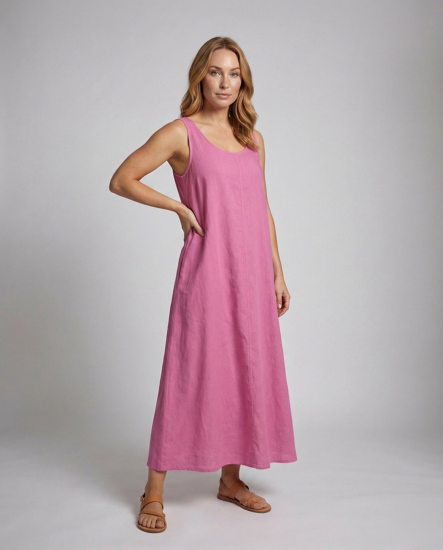 Damen Maxikleid A-Linie Gekräuselt Leinenoptik - Norvielle