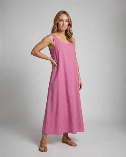 Damen Maxikleid A-Linie Gekräuselt Leinenoptik - Norvielle