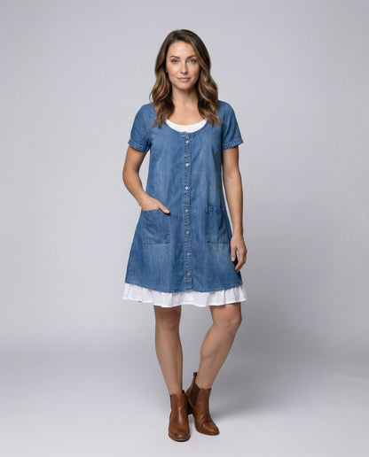 Damen Midikleid Jeans Versetzter Saum - Norvielle