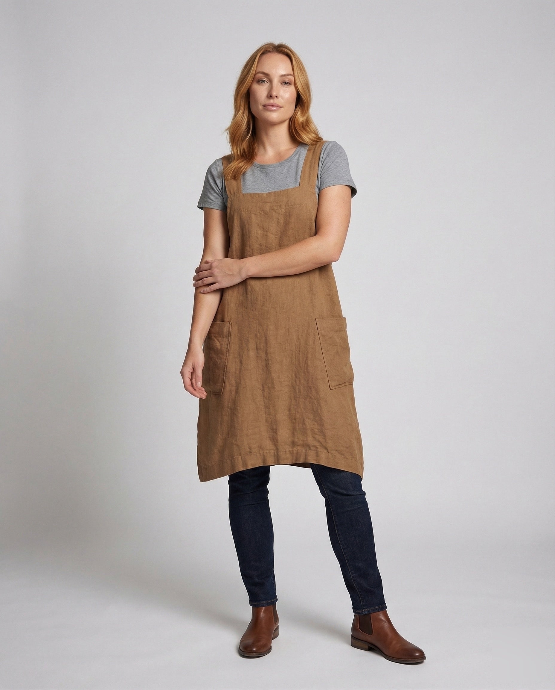 Damen Leinenmischung Latzkleid Quadratischer Ausschnitt - Norvielle