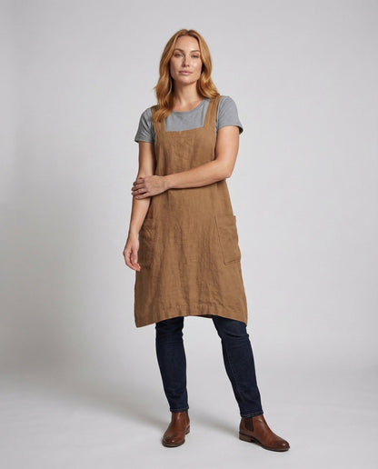 Damen Leinenmischung Latzkleid Quadratischer Ausschnitt - Norvielle