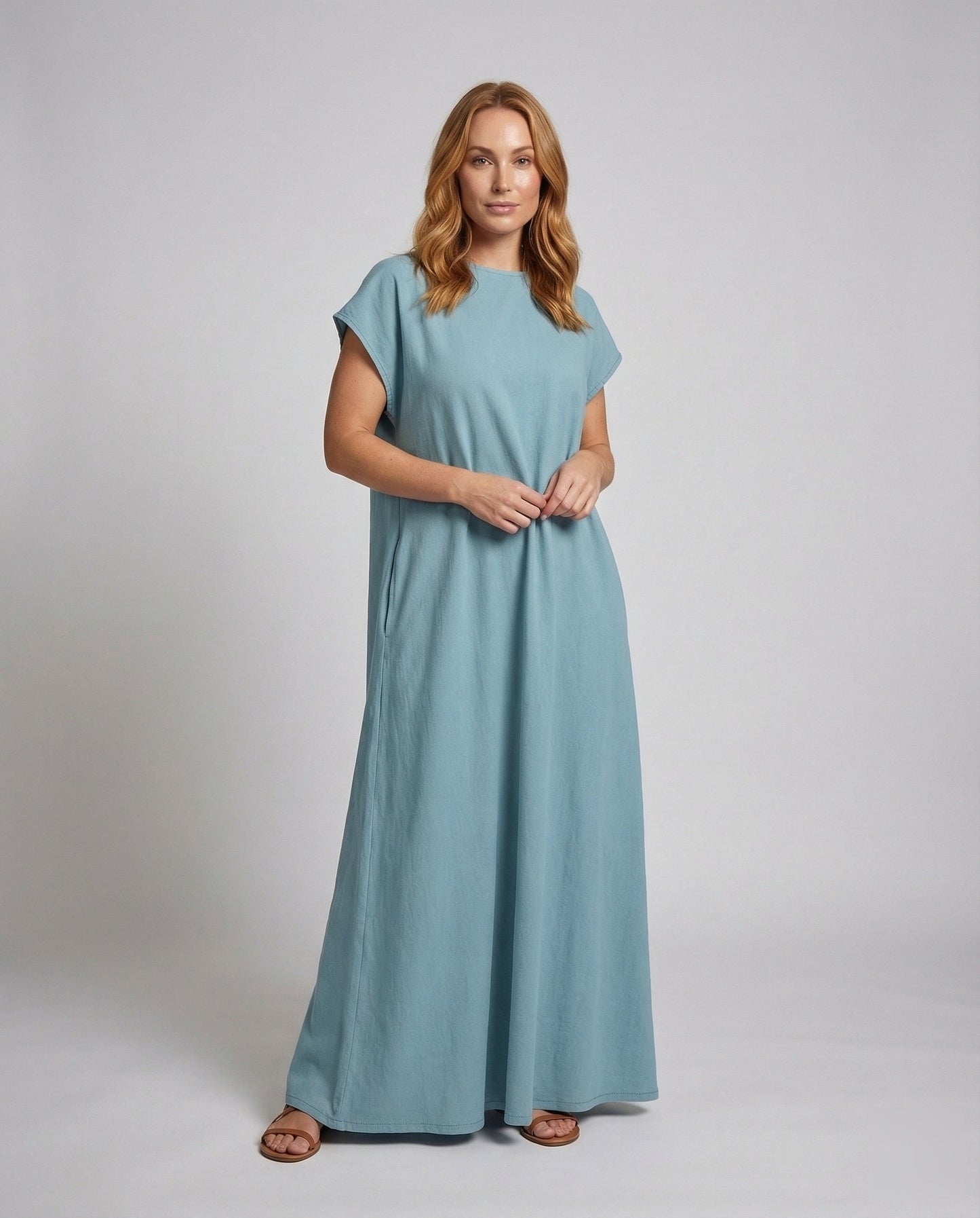 Damen Maxikleid Leinenbaumwolle U-Ausschnitt - Norvielle
