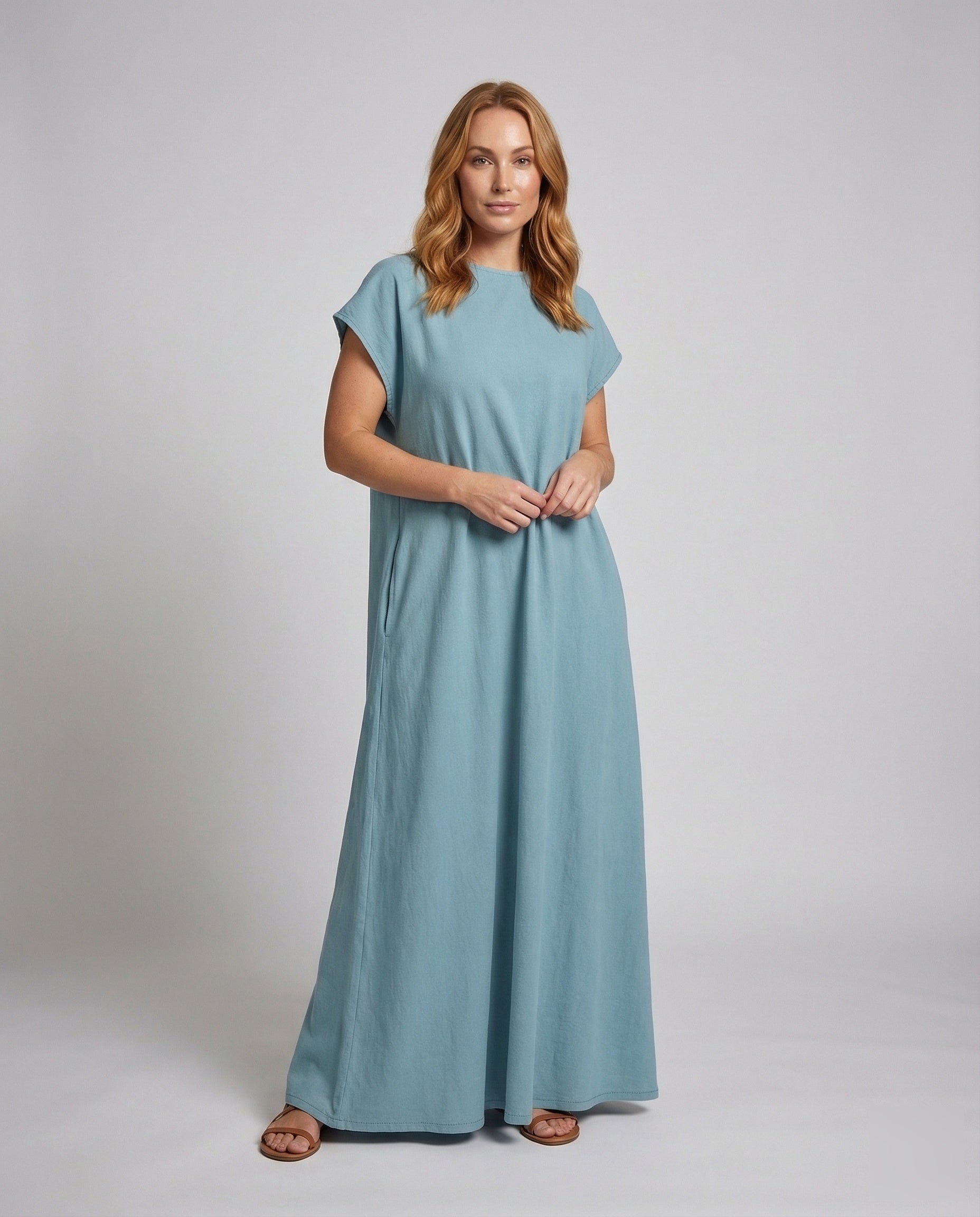 Damen Maxikleid Leinenbaumwolle U-Ausschnitt - Norvielle