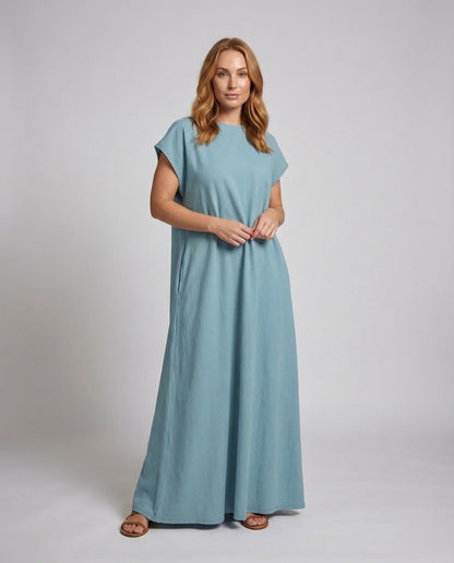 Damen Maxikleid Leinenbaumwolle U-Ausschnitt - Norvielle