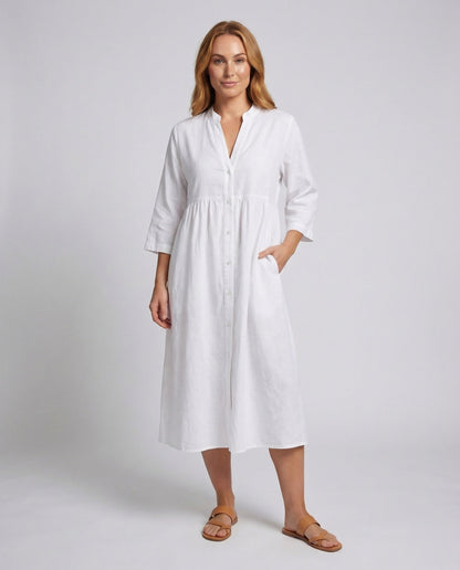 Damen Leinenkleid mit Taillenhohe und Kräuselung - Norvielle