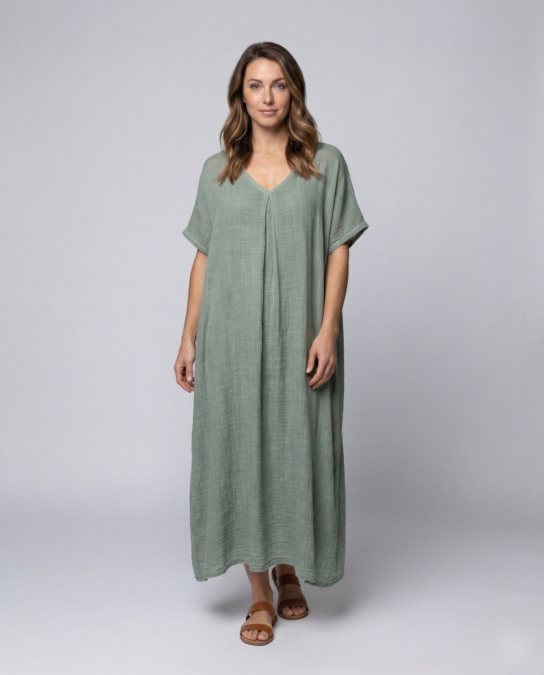 Damen Maxikleid Leinenmischung Mittelnaht - Norvielle