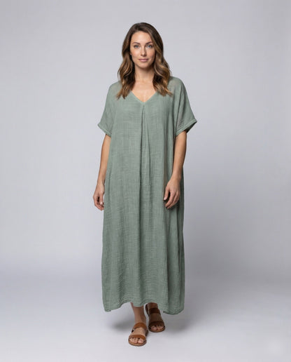 Damen Maxikleid Leinenmischung Mittelnaht - Norvielle