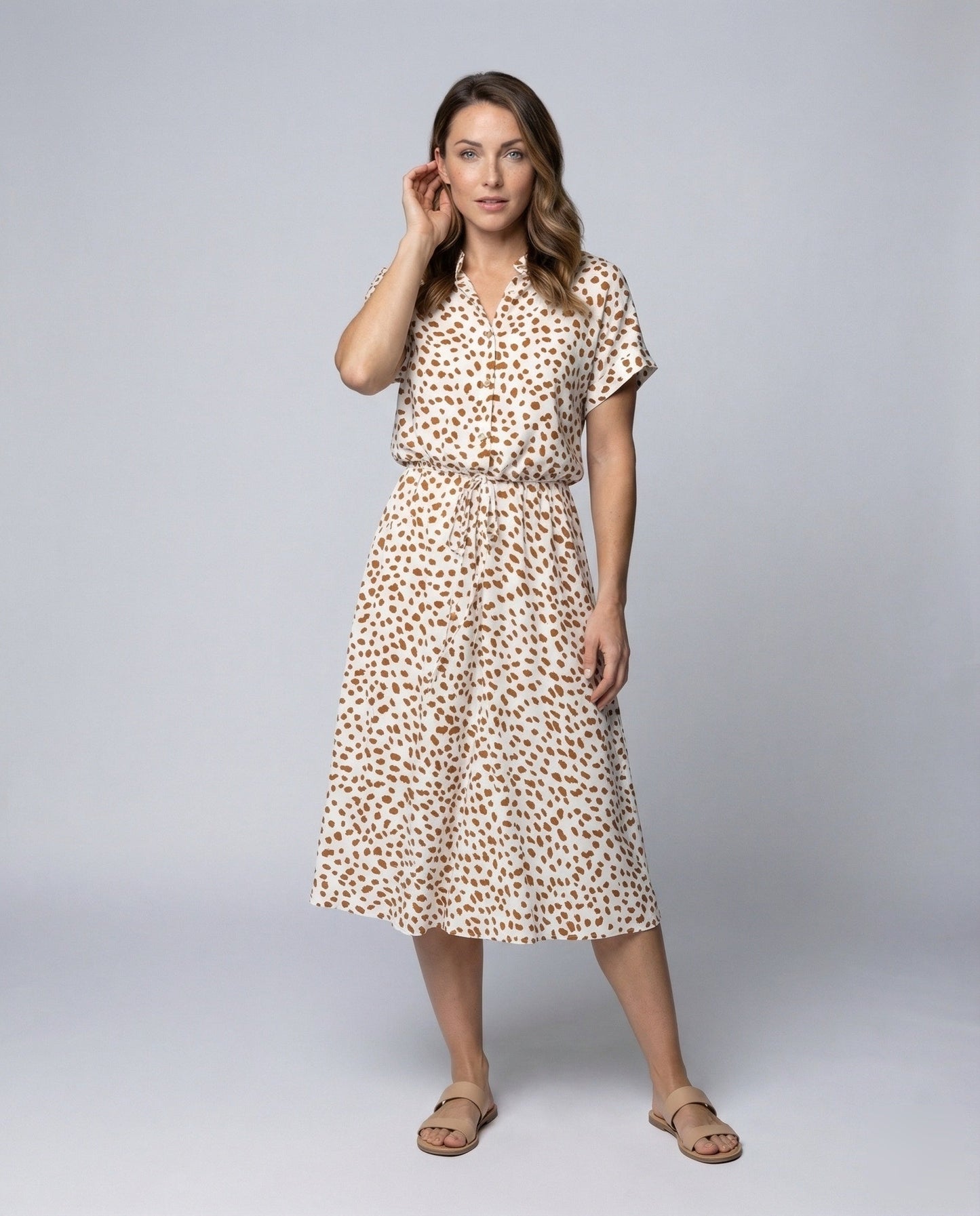 Damen Midikleid mit Tupfenmuster und Tunnelzug-Taillenband - Norvielle