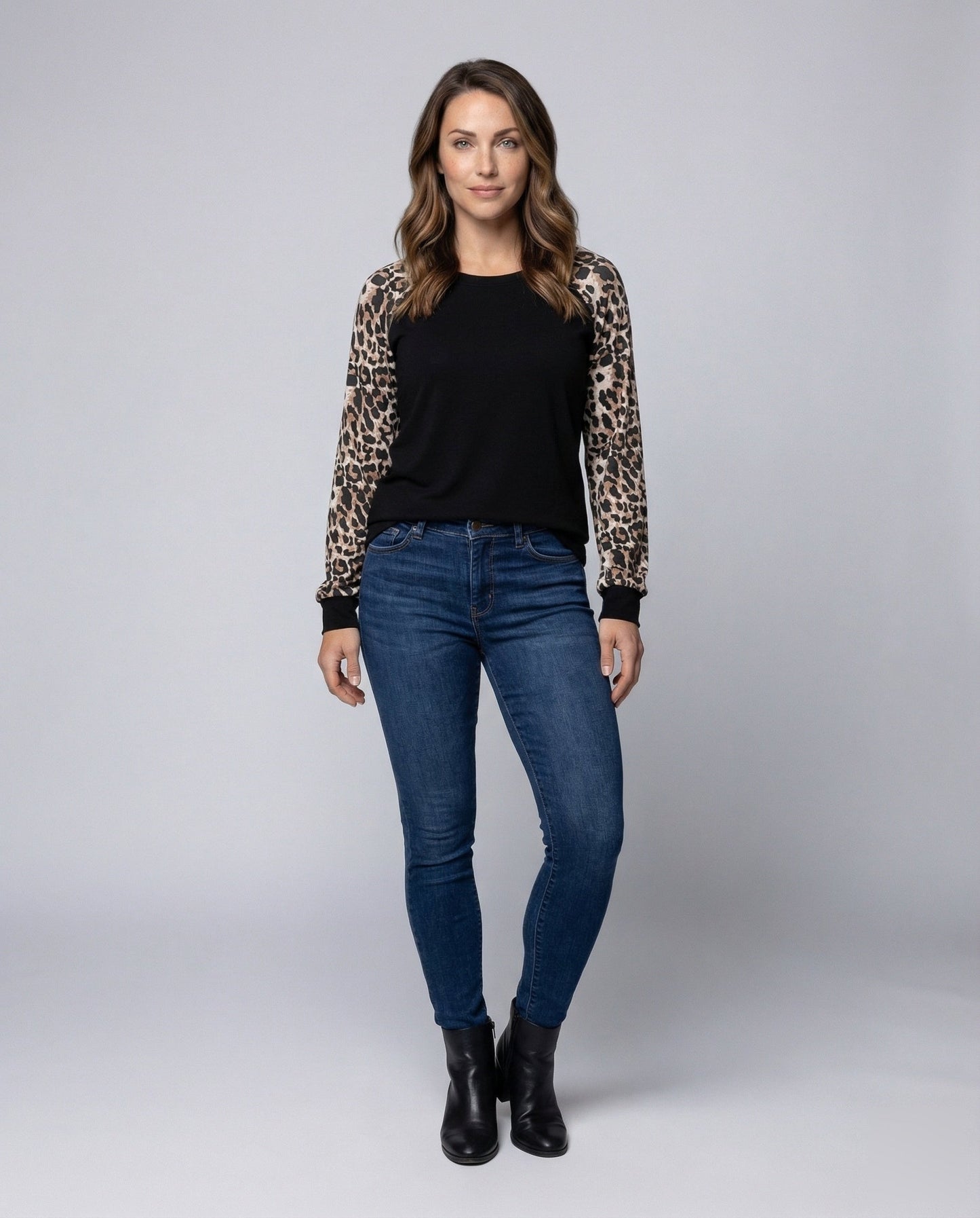 Damen Langarmshirt Leopardenmuster Ärmel - Norvielle