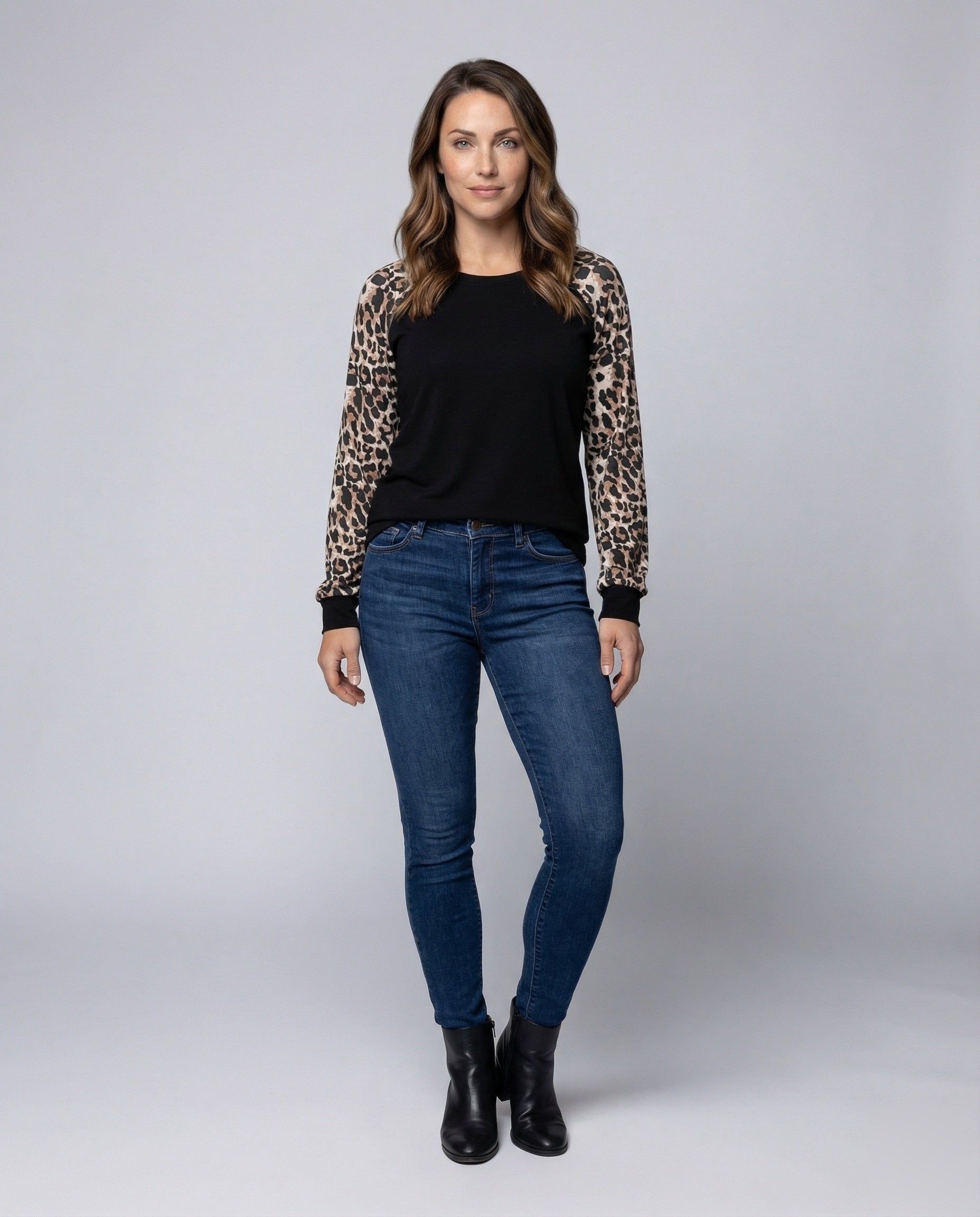 Damen Langarmshirt Leopardenmuster Ärmel - Norvielle