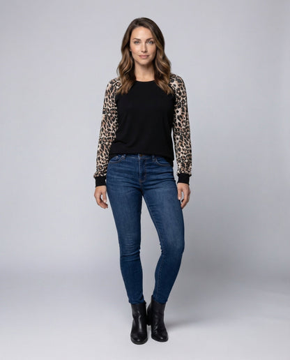 Damen Langarmshirt Leopardenmuster Ärmel - Norvielle