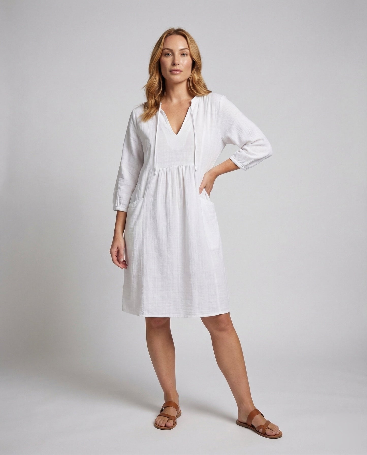 Damen Midikleid Leinen-Baumwollmix Sommerkleid - Norvielle