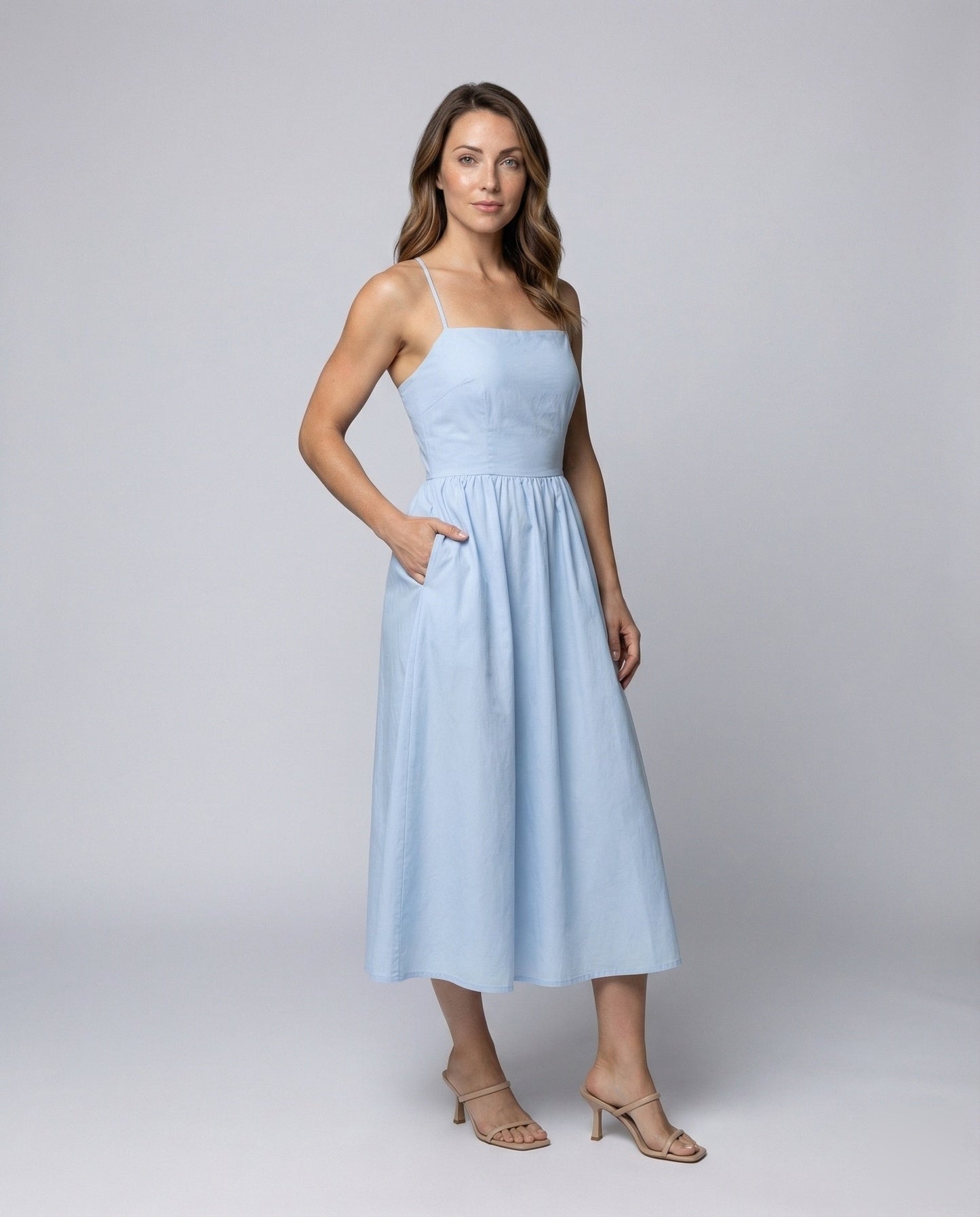 Damen Maxikleid Baumwollmix Geraffte Taille - Norvielle
