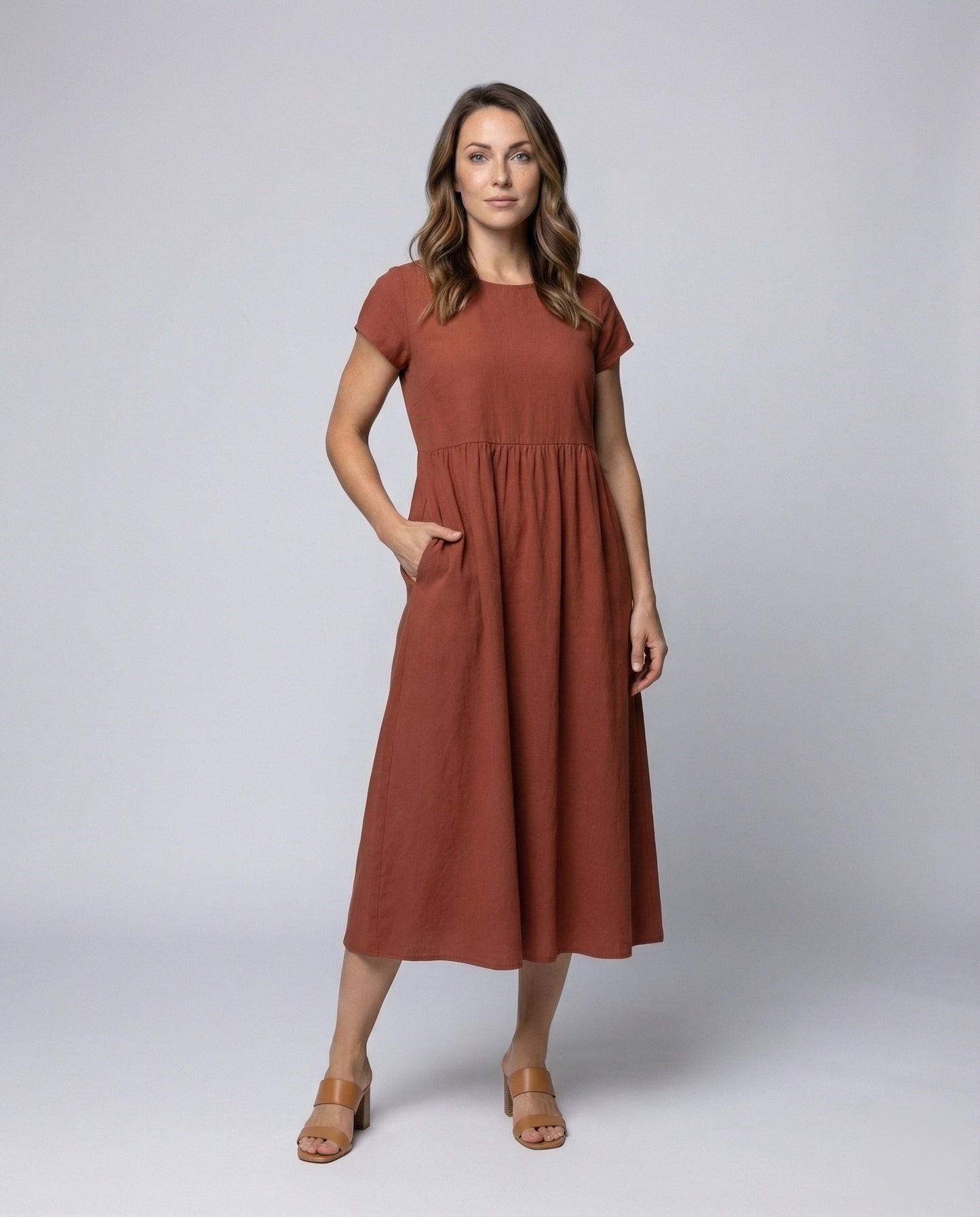 Damen Midikleid Viskose Unterbrust-Raffung - Norvielle
