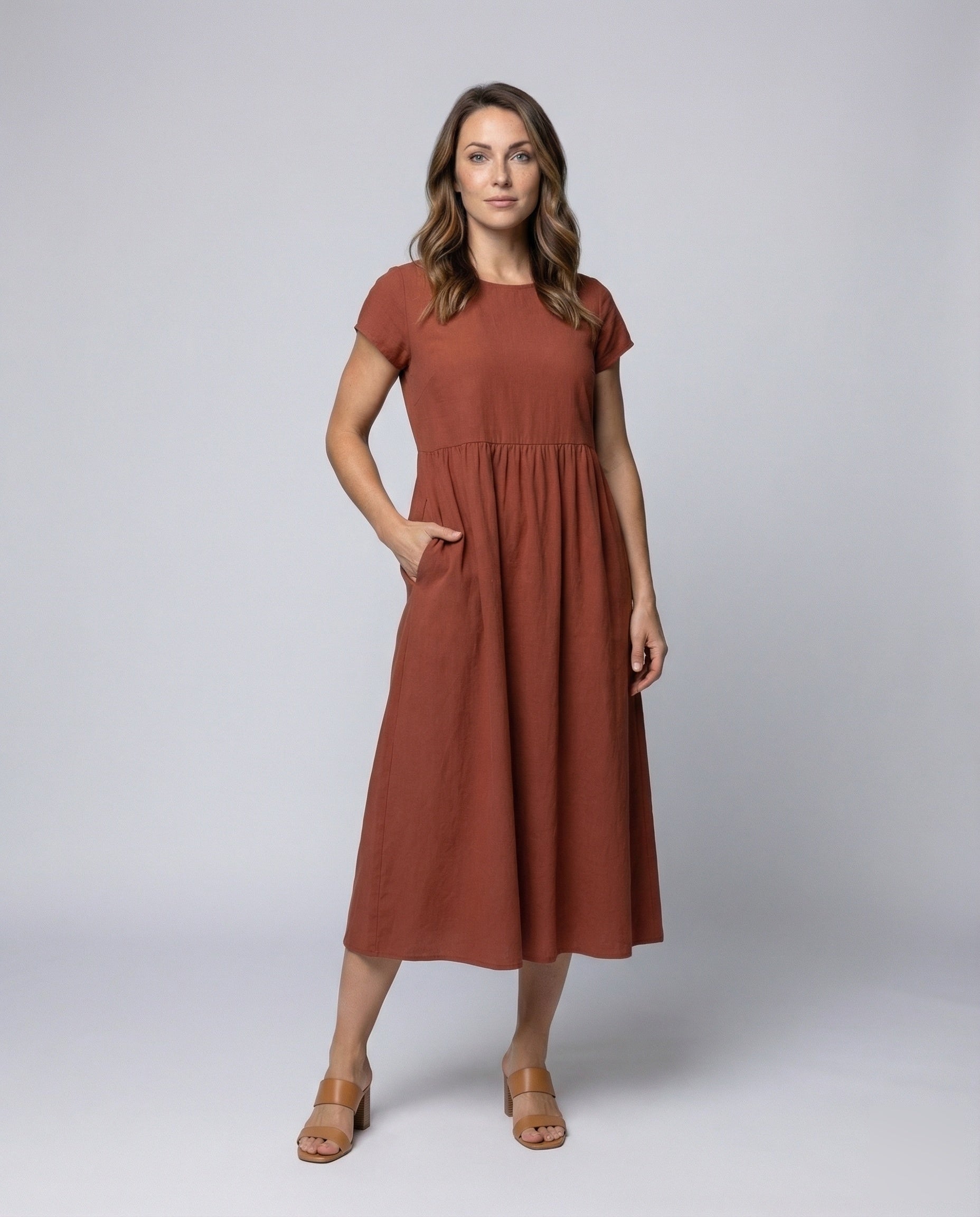 Damen Midikleid Viskose Unterbrust-Raffung - Norvielle