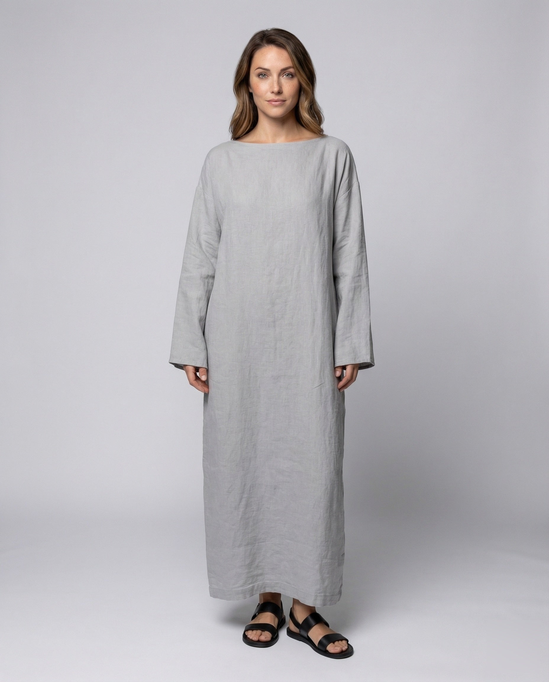 Damen Leinen-Kaftan Kleid Oversize Weiss - Norvielle