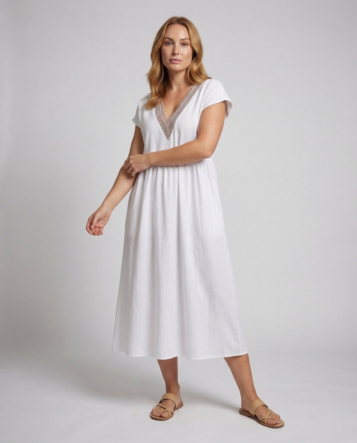 Damen Maxikleid Viskose-Leinenmix Spitze Schwarz - Norvielle