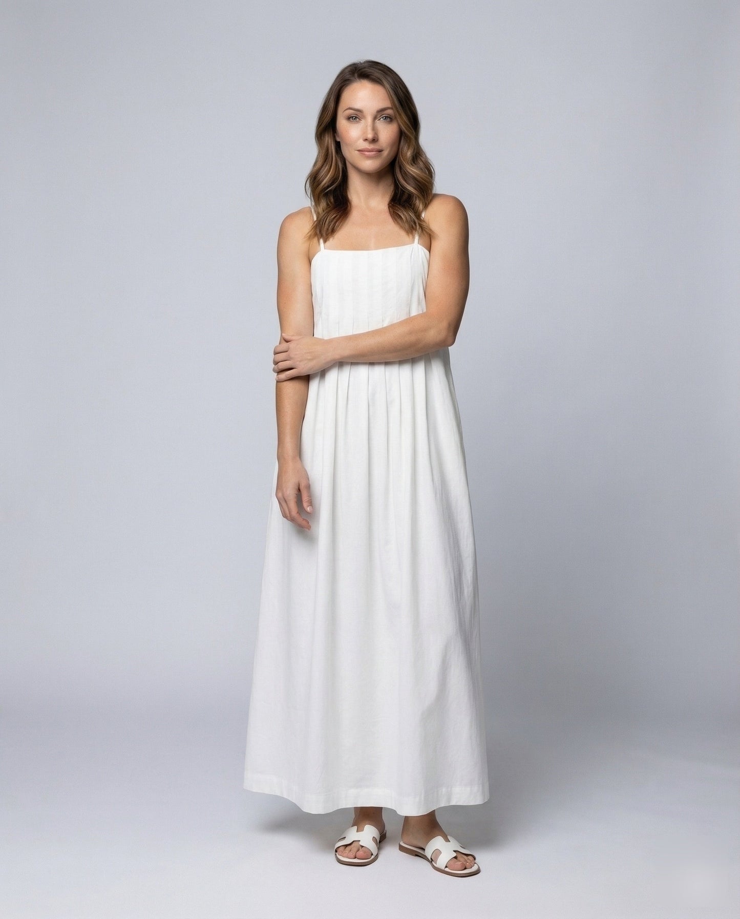 Damen Maxikleid mit Kellerfalten und Spaghettiträgern - Norvielle